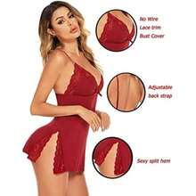 - Lencería para mujer, con tirantes delgados, camisón de babydoll(CH 1 Rojo Vino) - Multicolor - Ver 4