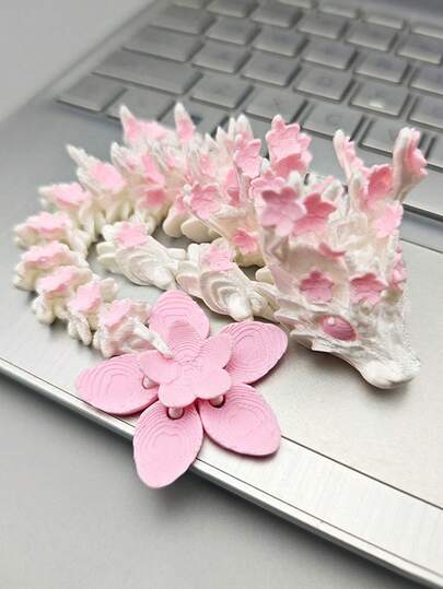 1pc Captivating 3D Printed Cute Chinese Dragon In White And Pink Statue With Joints - Perfect For Home, Office & Car Decor | Ideal Gift For Christmas & More | Plastic, No Batteries Needed (Eye Color May Vary By Batch),3d Figure,Office Decor,3d Printed Animals,