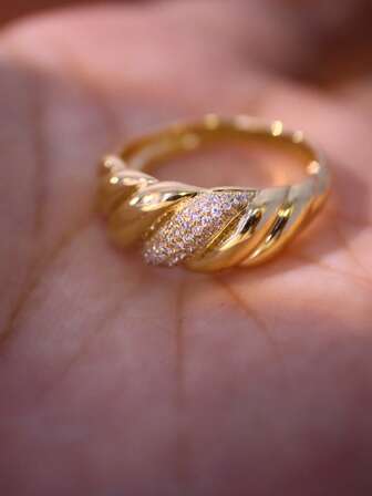 1 pieza Anillo trenzado con textura de circonita cúbica elegante de plata esterlina S925, regalo de joyería versátil para mujeres, adecuado para uso diario, fiestas y días festivos