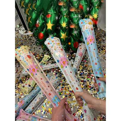 6件/套 - 13英寸自充气烟花筒，彩色纸屑气球烟花棒，适用于营造气氛、节日、生日、婚礼、派对装饰和礼品 - 颜色和款式随机