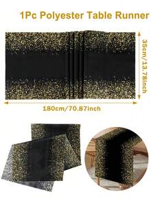 1件黑色和金色生日快乐涤纶桌旗，闪亮水钻印花桌布，2026新年派对桌布，生日庆祝派对用品，厨房和餐桌装饰，圣诞节，家居装饰，生日和新年派对装饰，家居装饰品。 - 2026年新年 - 查看 4