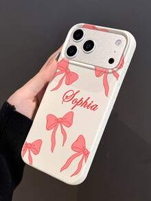Funda de teléfono personalizada con diseño de lazo lindo, disponible en múltiples colores, texto/firma personalizable, compatible con iPhone 11, 12, 13, 14, 15, 16, 17 Pro Max - Multicolor - Ver 3