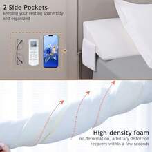 Queen Bed Wedge Pillow For Headboard Gap Filler 0-5" High-Density Foam Prevents Pillows And Items From Falling Ergonomic Design Large Storage Pockets RemovableandWashable Cover White 60''x10 X6 - 白色 - 查看 7