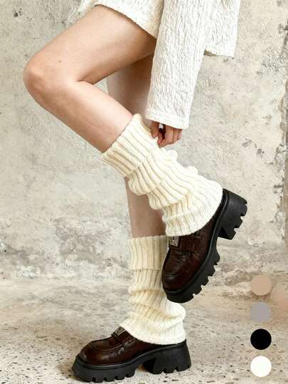 1/2 Pairs Women's 40/50/70cm Solid Color Leg Warmers, Fashionable Knitted Thigh High Leg Warmers, Warm Stockings, Recommended By Fashion Bloggers, JK School Style, Stylish Outfit Accessory