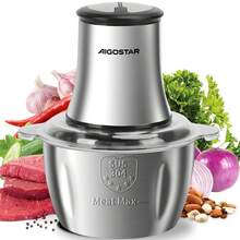 Aigostar Zerkleinerer küche elektrisch, 500W, Zerkleinerer mit 1.8L Edelstahl-Schüssel, 2 Geschwindigkeiten, 4 Edelstahlklingen, Multizerkleinerer für Fleisch, Gemüse, Zwiebeln, Obst, Knoblauch - EU E-Typ Stecker (220-240V) - Übersicht 2