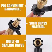Gas Adapter Converts Universal Fit POL To QCC5-100LB Gas Cylinder Converts Propane Pressure Valve For BBQ Gas Grill Heater - Brass Color - View 5