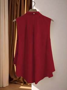 Áo không tay màu trơn cỡ lớn dành cho nữ, cổ áo trước ngắn sau dài, có nơ, thời trang mùa hè thanh lịch và đa năng, hàng mới về - Đỏ - Xem 2