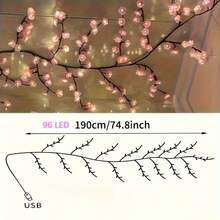 AMILL 96/144 LEDs Cherry Blossom Tree Vine Design Lights, USB Plum Blossom Tree Branch Lights, 8 Modes For Indoor Decoration, Suitable For Spring Festival, Wedding, Valentine's Day, Thanksgiving Day, New Year's Day, And Other Holiday Party Decoration - 粉色 - 查看 12