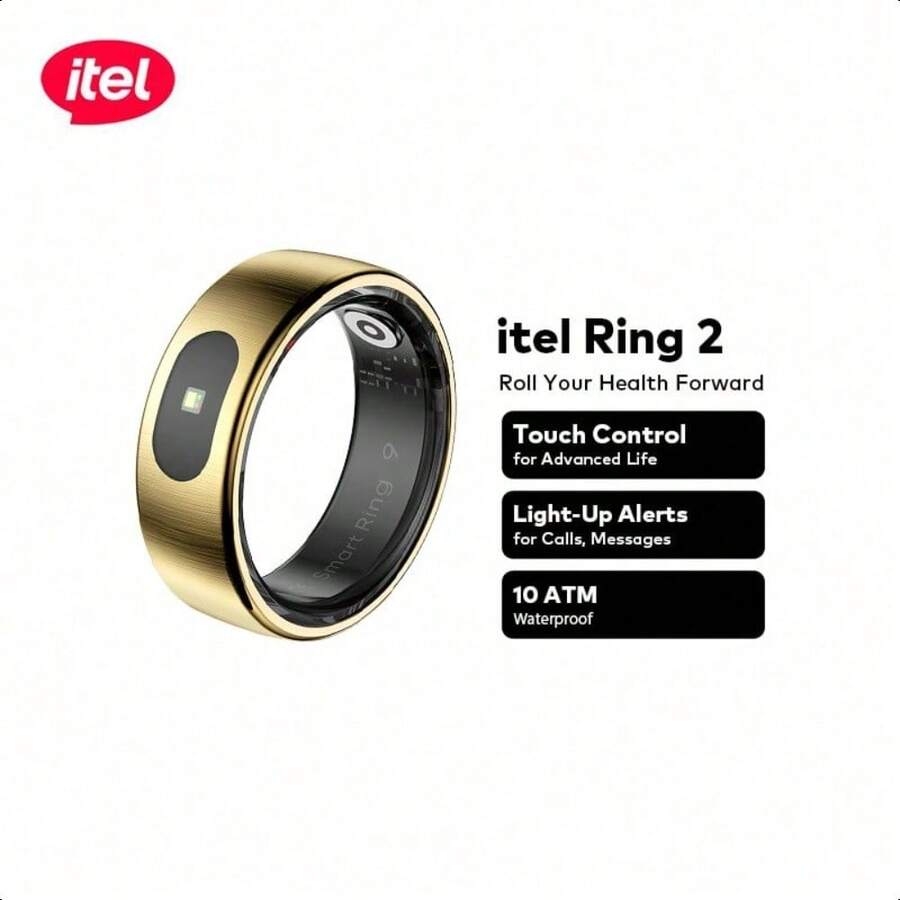 itel Ring 2 智能戒指，具备心率、睡眠和活动监测功能，支持触控和远程操作，电池续航时间长达 5-7 天。 - 金色 - 查看 1