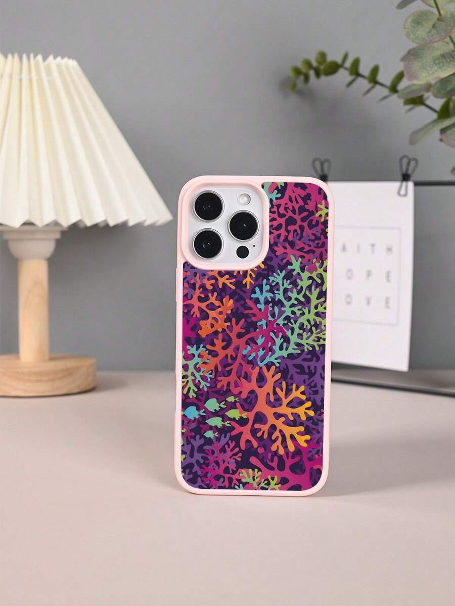 Funda de Silicona TPU para iPhone X/XS/11/12/13/14/15/16 y S22/S23/S24/S25, Diseño Colorido de Coral, Estilo Artístico y Moderno, Protectora Antigolpes, Ideal para Mujeres y Hombres - Rosa - Ver 1