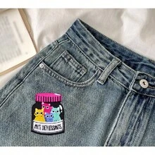 1pc Cartoon Embroidered Patch, Cute Punk Cat Embroidery Cloth Sticker, DIY Accessory, Badge, Heat-Seal Patch - Animal Embroidery DIY Patches - View 6