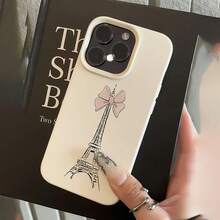 Phone case: White Bow Pattern Eiffel Tower Full-Coverage TPU Shockproof Phone Case, Compatible with iPhone 17/16e/16/15/14/13/12/11 /Pro/Max/Air/X/XR/XS Max/8/7 Plus, Anti-Drop Matte Back Cover, Smartphone Protective Case, Daily Use Case, Fashion - Estilo 1 (1 pieza) - Ver 4