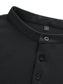 Men's Summer Fashion Henley Collar Short Sleeve T-Shirt, Suitable For Formal Occasions And Daily Social Activities - Black - View 5