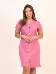 Camisola com Manga e Botões Pós Parto Cirúrgica Amamentação Malha Algodão Americana Blogueira Gestante Senhora Moonlight Mama Maternidade - Rosa - Visão 11