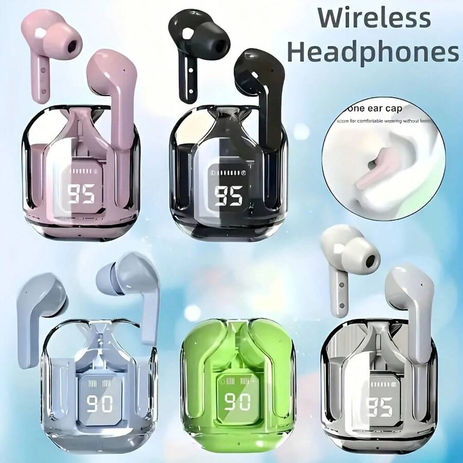 New Wireless Earphones With Ultra-Long Battery Life Sports Game Mini Dual Stereo In-Ear Universal EarbudsTransparent Wireless Earbuds Wireless 5.3 Headphones With ENC Noise Canceling Earphones, HiFi Dual Stereo Microphone Mini In-Ear Earbuds With - 白色 - 查看 1