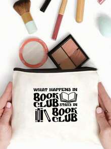 手提包和配套化妆包，书本图案，印有“BOOK CLUB”字样，简约购物袋，米色休闲款，便携式洗漱包，书包，大容量，便携，适合青少年女孩、女性、大学生、白领，完美适用于工作、返校、中学、高中、大学、假期、教师节礼物、生日礼物（送给家人和朋友）、圣诞节、情人节。 - 彩色 - 查看 5