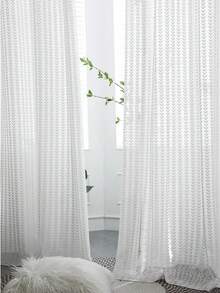 1件田园风叶子提花薄纱窗帘，现代简约窗帘 - 白色 - 查看 1