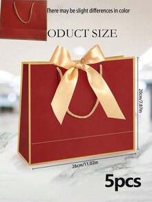 5个装 - 横款牛皮纸礼品袋、礼品盒、购物袋、包装袋、手提礼品袋、蝴蝶结装饰手提袋、分发袋、送货袋、礼品袋、派对回礼袋填充物、婚礼回礼袋、婚礼DIY、福袋、圣诞节、新年、情人节、婚礼、派对、单身派对、婚礼宾客回礼、生日礼物、生日礼物包装袋、简约纯色购物袋 - 紅色 - 查看 10