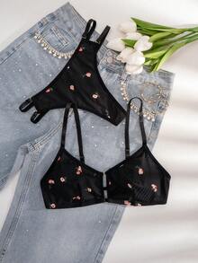 1套女士花卉印花舒适内衣套装