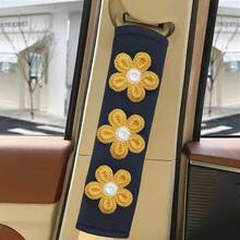 2 Piezas Cojines lindos de la almohadilla del cinturón de  del coche de la flor, accesorios del coche (Rosa) - Amarillo - Ver 3