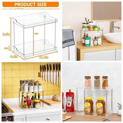 Organizador y bandeja de almacenamiento de baño de acrílico, de 2 niveles, para perfumes, productos de cuidado de la piel, estantería de almacenamiento para tocador, dormitorio y estantes de especias de la cocina, en forma rectangular
