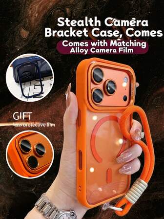 New Tech-Style 17 Series Large Window Magnetic Phone Case + Metal Hidden Lens Stand + High-Quality Nylon Lanyard For Iphone 17, 17 Air, 17 Pro, 17 Pro Max, 16 Pro, 16 Pro Max, 15 Pro, 15 Pro Max, 14 Pro, 14 Pro Max, 13, 13 Pro, 13 Pro Max, 12