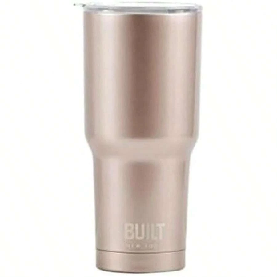 BUILT - Juego de vasos de acero inoxidable de doble pared con tapa de repuesto, 2 cepillos de limpieza reutilizables de alambre Tritan en caja de regalo, 30 onzas, amatista(Vaso con tapa (30 oz) Oro Rosa) - Multicolor - Ver 1