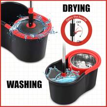 Mop And Bucket Set, 360° Spin Mop And Bucket With Wringer Set And 1 Microfiber Mop Refills, Stainless Steel, Extended Handle Spinning Mop Bucket System For Floor Cleaning, Black - màu đen - Xem 4