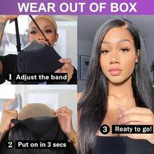 5*5 Put On And Go Glueless HD Lace And 13*4 HD Lace Front Wig Blended Human Hair Black Wig - 200% Density Natural Color Straight Hair - Pre-Plucked Hairline And Baby Hairs - Ready To Wear Instantly Without Glue - Multiple Sizes Perfect For Women - Natural Black - 查看 8