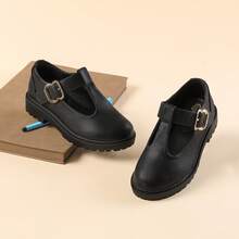 Girls Shoes School Mary Jane Uniform Dress Shoes Kids Loafers T-Strap Flats - 黑色 - 查看 6