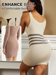 1pc Women Shapewear Shaper Tummy Control Flat Sheath Slimming Waist Trainer Butt Lifter Shapewear Dress Seamless - Beige - View 2