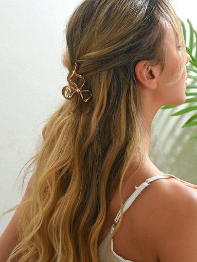 1 pieza Clip de pelo con estilo de moneda vintage con perla falsa/lazo para mujeres, adecuado para regalo y uso diario