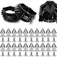 20 Piezas Punk Cone Spikes Studs, Screwback Studs Remaches Metal Bullet Spikes Studs para Ropa Leather Decoración Accesorios 8x13.5cm(8 * 13,5mm plata) - 8*13,5 mm plano - Ver 11