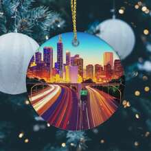 1 Piece Luxury Theme Ceramic Ornament - Iconic Skyline With Willis Tower And Navy Pier, Durable Collectible Tree Decoration, Suitable Holiday Decoration, Families, Year-Round Use (Compatible With Trees) - 3*3英寸 - 查看 3