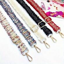 女士优雅可调节肩带 - 可调节包带，高品质金色五金配件，可水洗装饰手提包配饰，适合休闲和正式场合 - 可挂钱包、钥匙 - 奢华包包配饰，钱包带，外观精致，刺绣图案