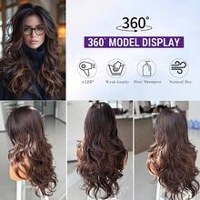 长款波浪黑色分层假发，带刘海，合成分层长款波浪假发，蝴蝶剪裁，发量较少，适合女性，24英寸 - 彩色 - 查看 10