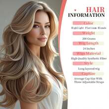 长款波浪黑色分层假发，带刘海，合成分层长款波浪假发，蝴蝶剪裁，发量较少，适合女性，24英寸 - 彩色 - 查看 8