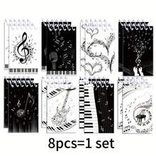 8pcs Mini Spiral Notebooks With Music Notes & Piano Keys Design - Black & White Bohemian Style Pocket Memo Pads, Portable Coil Bound Tear-Off Lined Pages, Suitable For Music Lovers, Birthday Party Supplies Or Unique Gifts, Music Themed Decor, Thick & Durable Paper, Applicable For Scrapbooking, Music Class, School Supplies, Sheet Music, Office Supplies, Music Gifts, Back To School Gifts, Birthday Gifts, New Year Gifts
