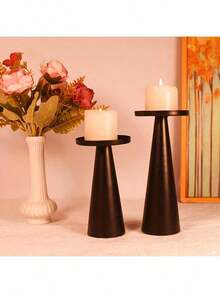 2pcs/Set Black/Bronze Metal Cone Candle Holders, Modern Iron Cone Candle Holders, Suitable For Home Decor, Dining Table Decor, Wedding Decor (Candles Not Included) - Multicolor - View 6