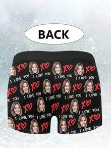 1pc Personalized Photo & "I Love You" Print Black Romantic Briefs For Men, Valentine's Day Gift, Full Of Love - Multicolor - View 3