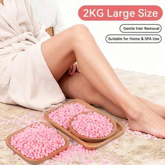 2000克大容量脱毛蜡豆套装 - 内含5个便携式可重复密封袋，专业脱毛蜡，适用于全身，包括面部、腿部等部位。