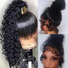 CEXXY 360 Full Frontal Lace Wig, Curly Human Hair Wig, 91 Cm (36 Inches), Water Curly, Ready To Wear, 200% Density, Brazilian Curly HD Lace Hair, Untreated, Natural Hairline With Baby Hairs, Deep Part, Ideal For Everyday Wear And Parties - Natural Black - 查看 5