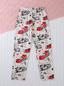 2件套男童及青少年休闲卡通赛车印花长袖圆领睡衣套装（含上衣和裤子），阻燃，四季皆宜