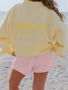 Women Athletic Shorts Loose Fit Solid Color Drawstring Sweatshorts For Yoga Running - Pink - View 1