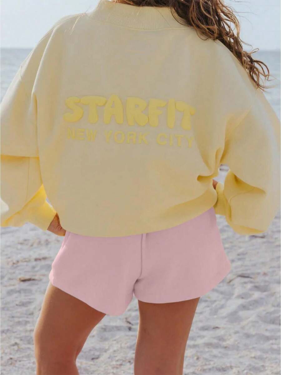 Women Athletic Shorts Loose Fit Solid Color Drawstring Sweatshorts For Yoga Running - Pink - View 1