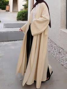 SuofeiMan 1pc Fashionable Minimalist Women's Solid Color Middle Eastern Dress, Elegant Abaya Robe, Soft & Comfortable Casual Cardigan, Suitable For Festivals And Daily Wear Spring - Apricot - View 4