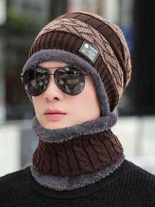 1pc Men's Simple Knitted Scarf & Hat Set, Warm Thick Knitted Hat With Face Mask, Suitable For Outdoor Activities, Halloween And Other Winter Accessories - Multicolor - View 10