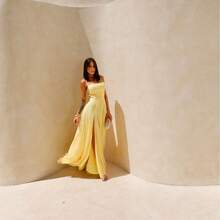 Gabi Dress With Shiny Tulle And Crossed Side Detail - Yellow - View 8