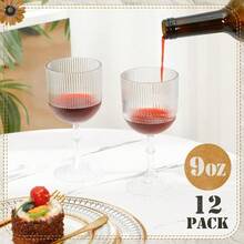 Pcs Plastic Wine Glasses 9 Oz Clear Ribbed Coupe Vintage Goblets Unbreakable Reusable Water Drinking Glasses For Wedding Bar Event Party Festival Grand Plies - 無色 - 查看 3