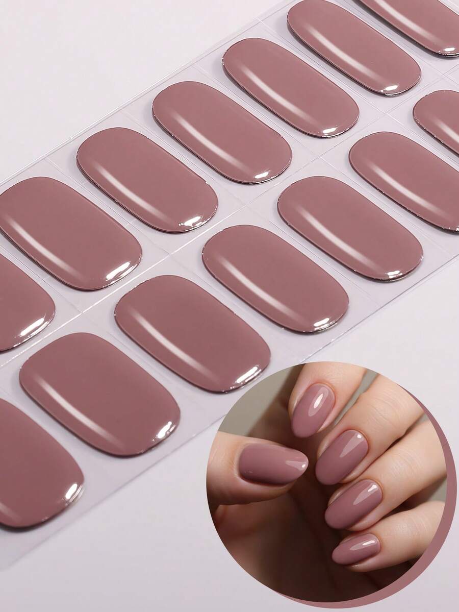16片半固化凝胶美甲贴，冬季美甲灰玫瑰棕色凝胶全甲贴，轻松美甲，需配合UV灯使用，适合女性职场、日常居家DIY美甲护理用品